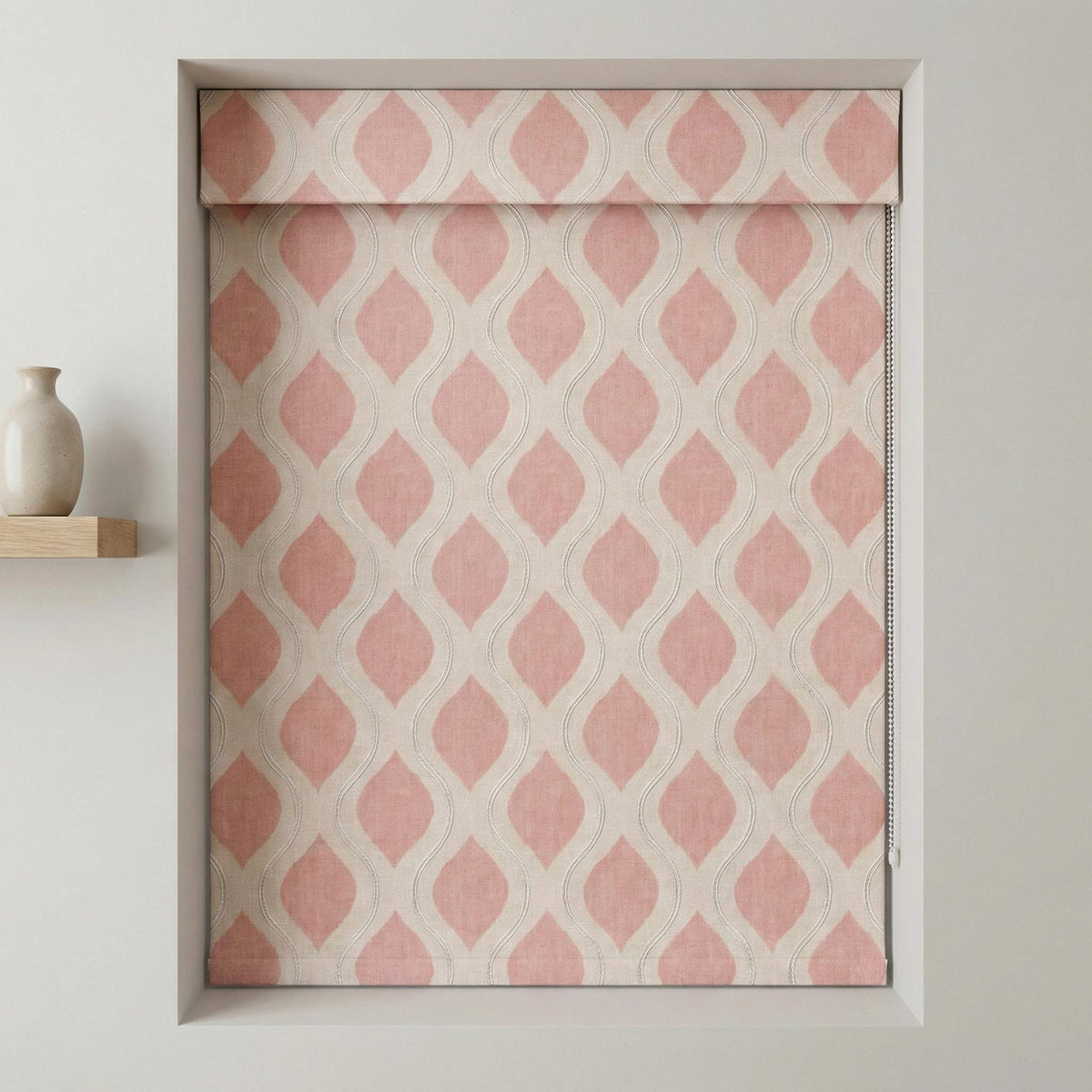 Blush Pink Ogee Linen Roman Shade, Embroidered Window Blind, Custom Size — image 7