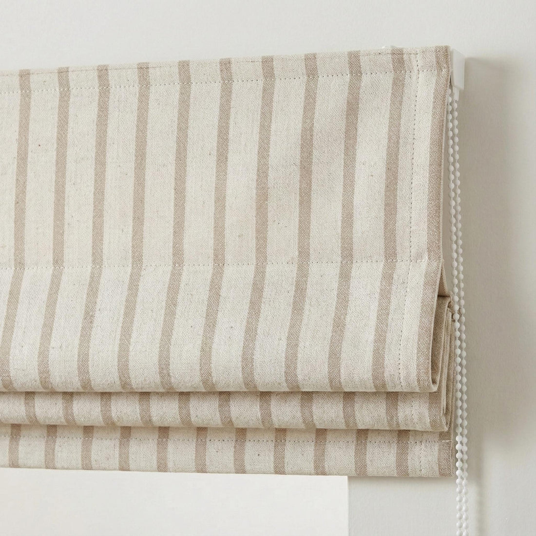 Beige Ticking Stripe Linen Roman Shade, OEKO-TEX, Custom Corded Roman Blind, Blackout or Light Filtering Liner, Farmhouse — image 1