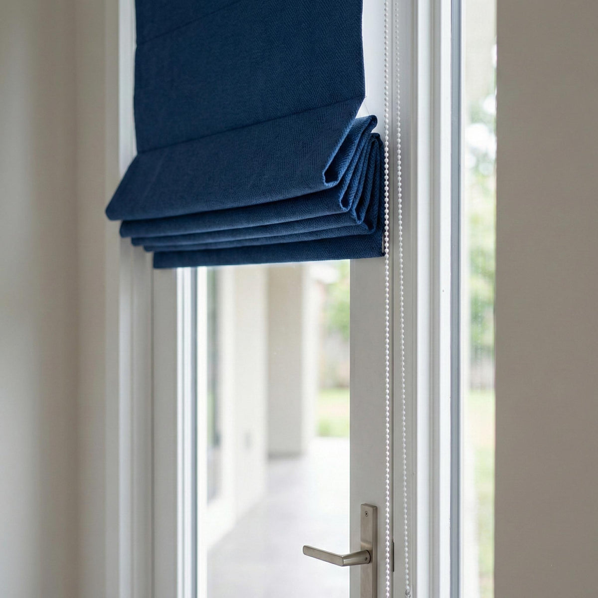 Cobalt Blue Linen Roman Shade, Herringbone Corded Blind, OEKO-TEX — image 2