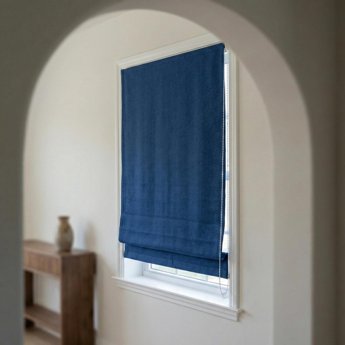 Cobalt Blue Linen Roman Shade, Herringbone Corded Blind, OEKO-TEX — image 5