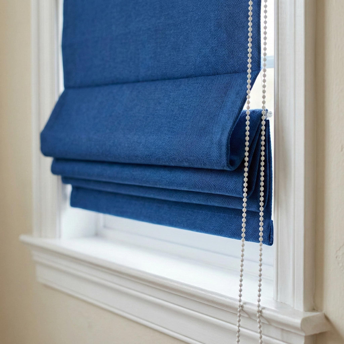 Cobalt Blue Linen Roman Shade, Herringbone Corded Blind, OEKO-TEX — image 6