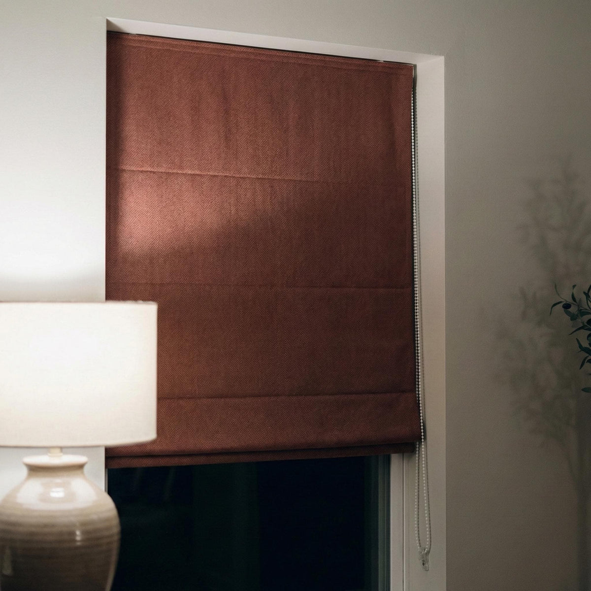 Cinnamon Brick Linen Roman Shade, Herringbone Corded Window Blind, Oeko Tex — image 5