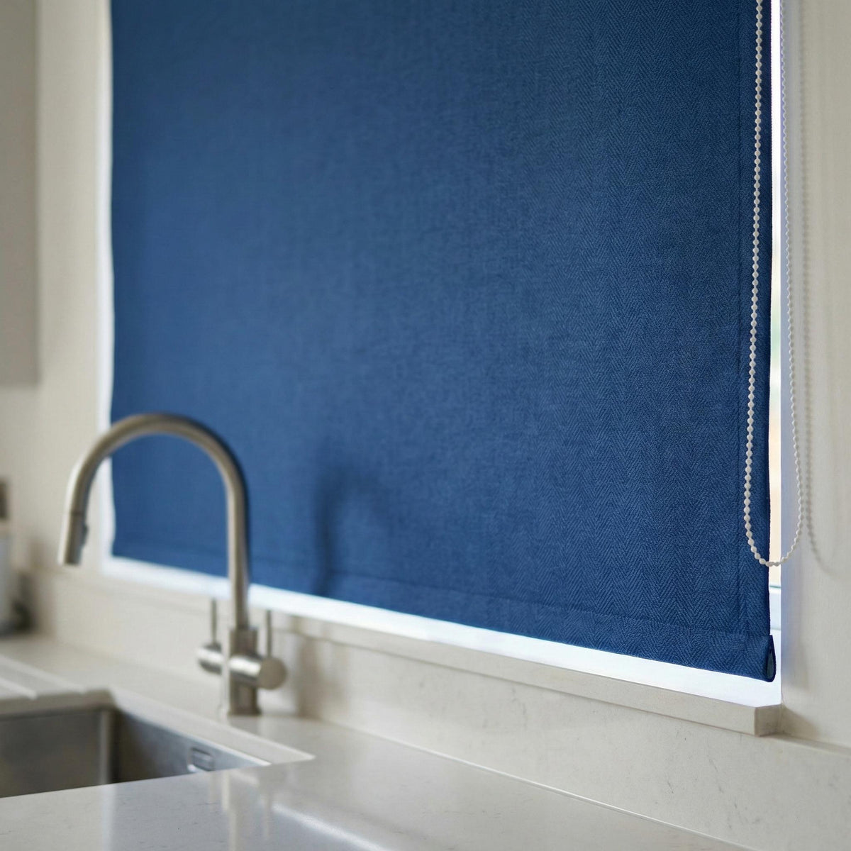 Cobalt Blue Linen Roman Shade, Herringbone Corded Blind, OEKO-TEX — image 9