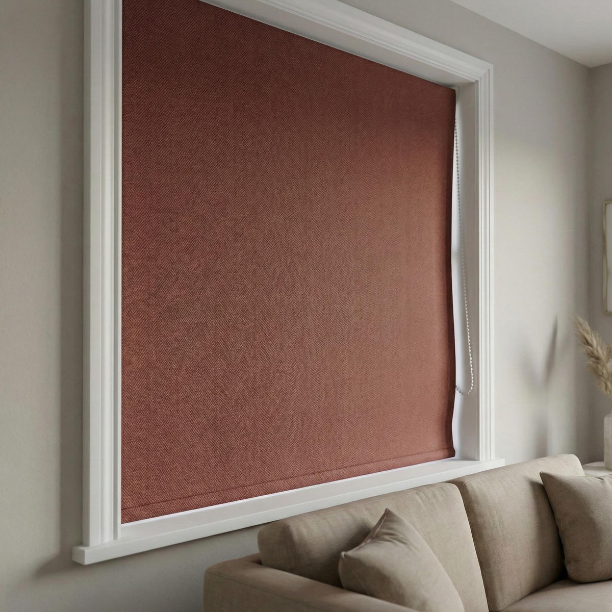 Cinnamon Brick Linen Roman Shade, Herringbone Corded Window Blind, Oeko Tex — image 9