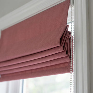 Custom Linen Roman Shade, Dusty Mauve Herringbone, Corded Window Blind — image 1