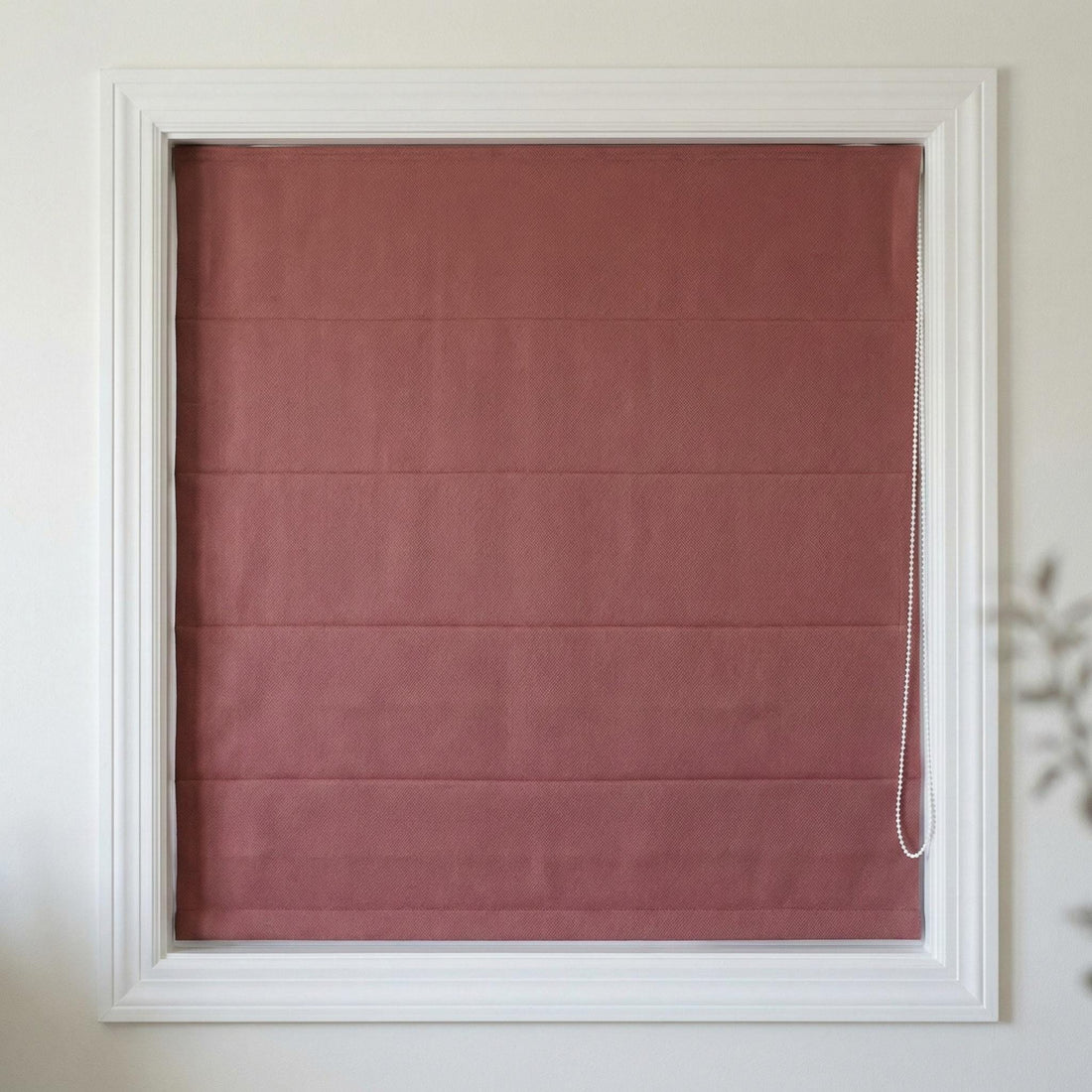 Custom Linen Roman Shade, Dusty Mauve Herringbone, Corded Window Blind — image 1