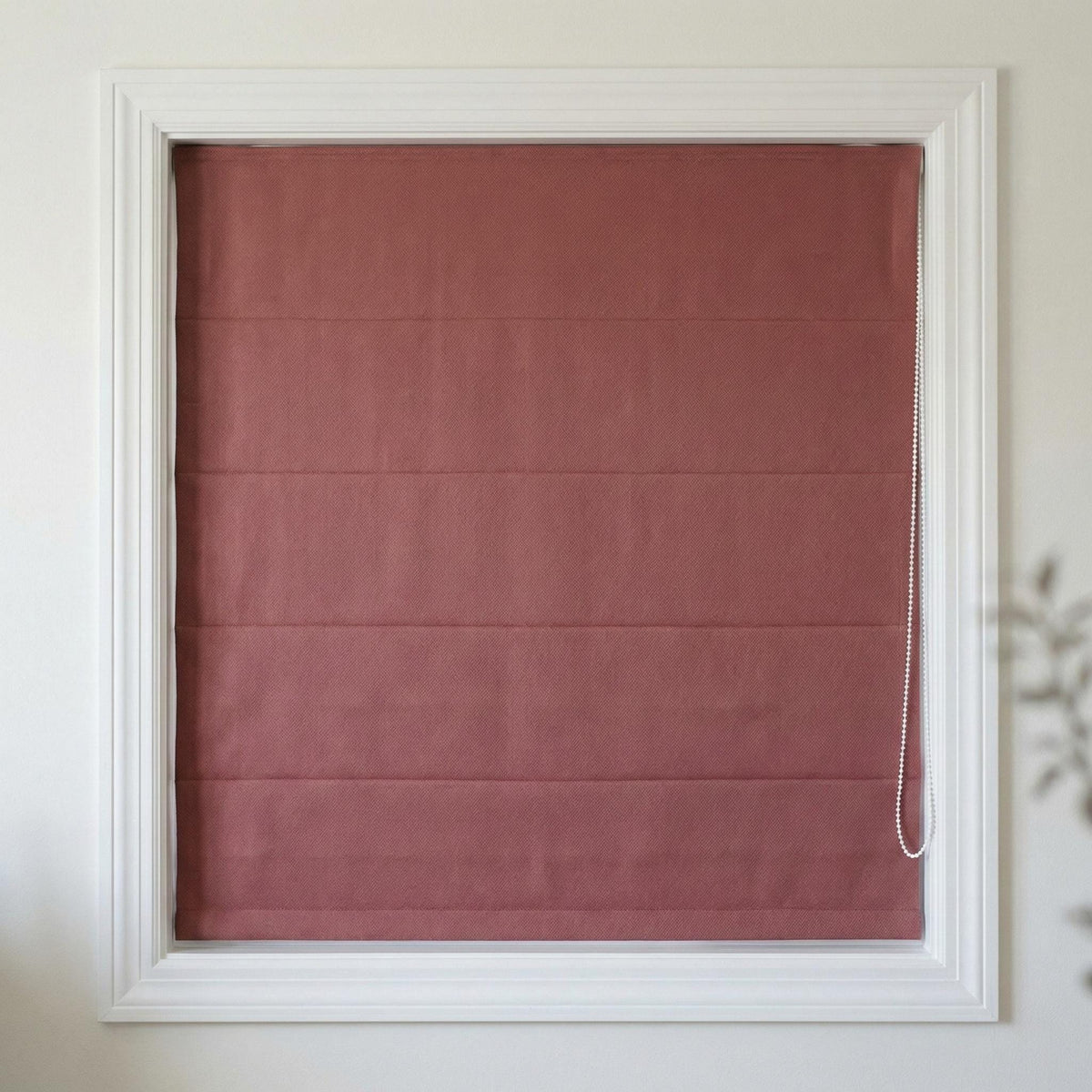 Custom Linen Roman Shade, Dusty Mauve Herringbone, Corded Window Blind — image 2