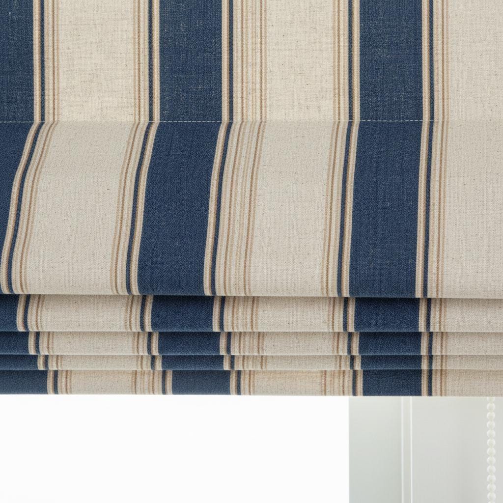Roman Shade: Navy Farmhouse Stripe Linen (Custom Fit, Light-Filtering or Blackout) — image 4