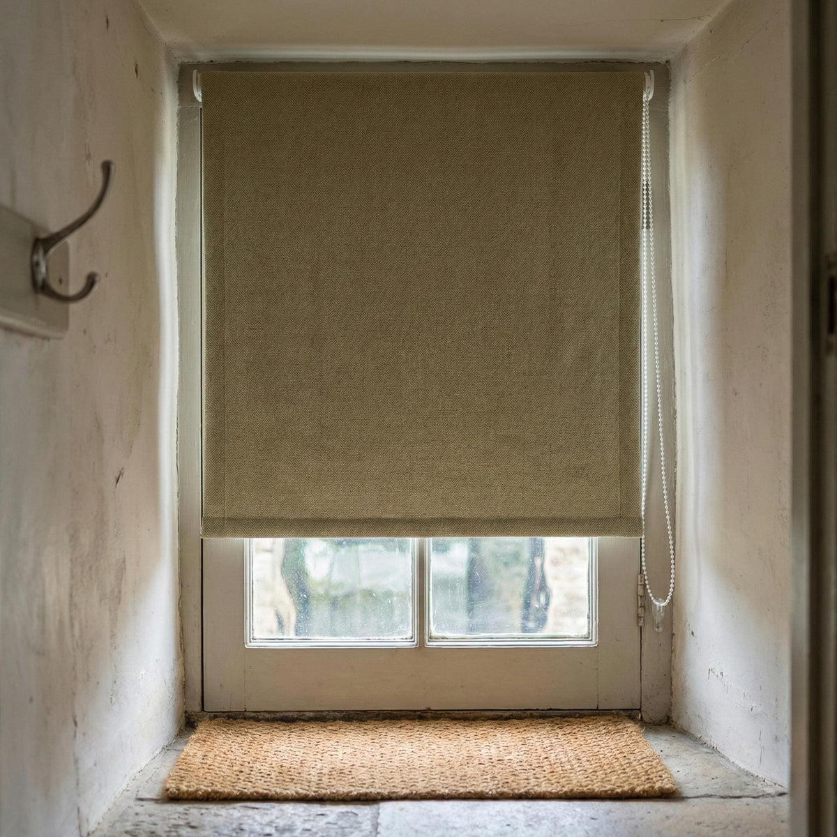 Custom Olive Sage Linen Herringbone Roman Shade, Blackout Option — image 6