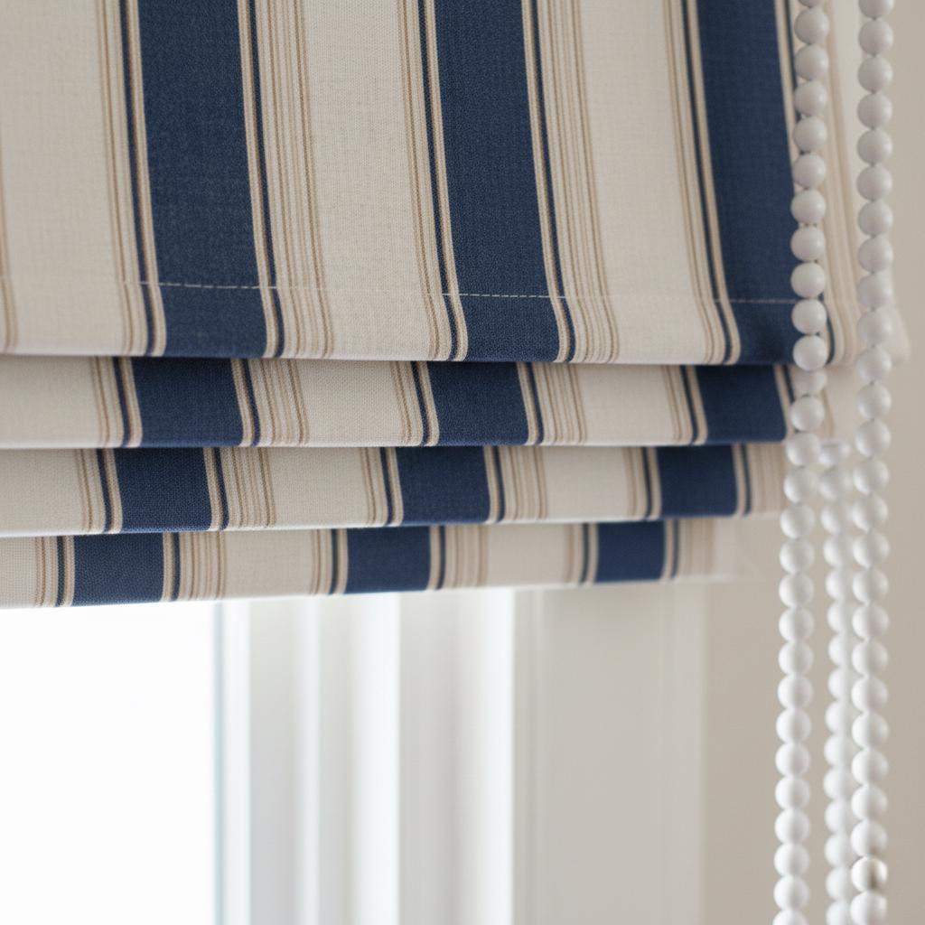Roman Shade: Navy Farmhouse Stripe Linen (Custom Fit, Light-Filtering or Blackout) — image 5