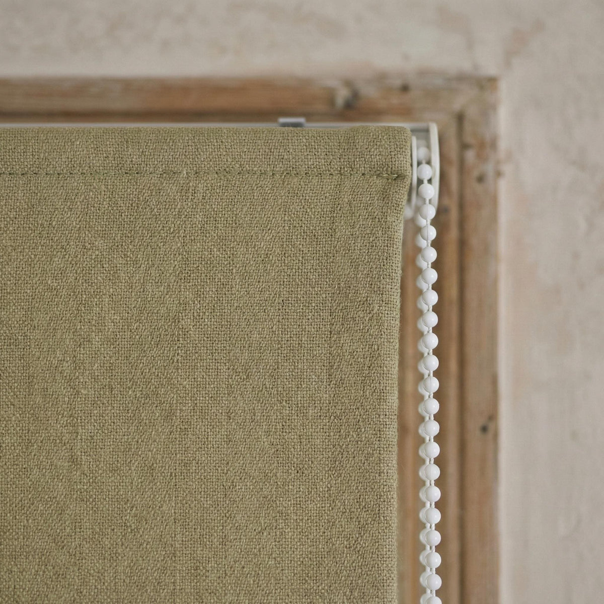 Custom Olive Sage Linen Herringbone Roman Shade, Blackout Option — image 7