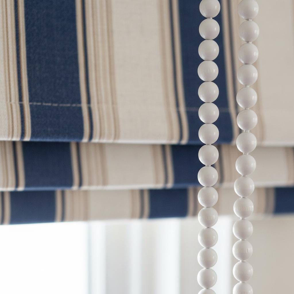 Roman Shade: Navy Farmhouse Stripe Linen (Custom Fit, Light-Filtering or Blackout) — image 6