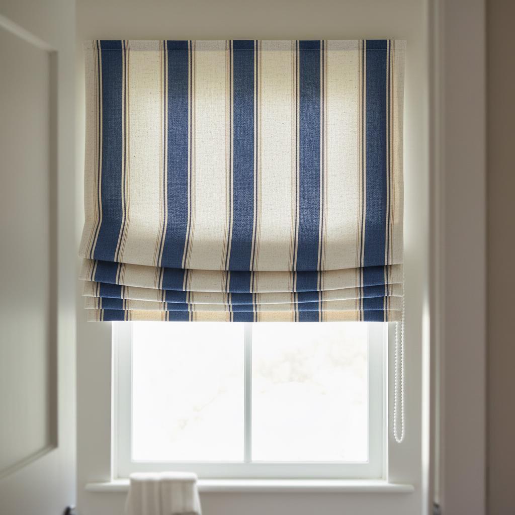 Roman Shade: Navy Farmhouse Stripe Linen (Custom Fit, Light-Filtering or Blackout) — image 10