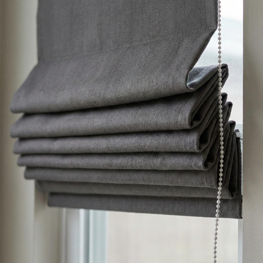 Charcoal Grey Herringbone Linen Roman Shade, Custom Window Blind — image 1