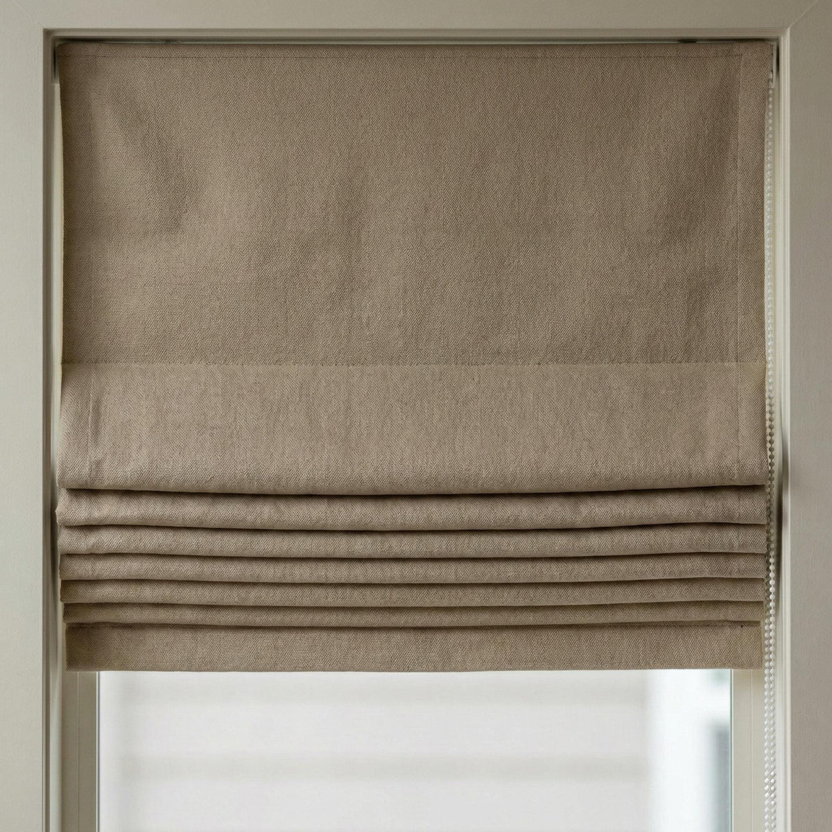 Taupe Herringbone Linen Roman Shade, Custom Corded Window Blind — image 1