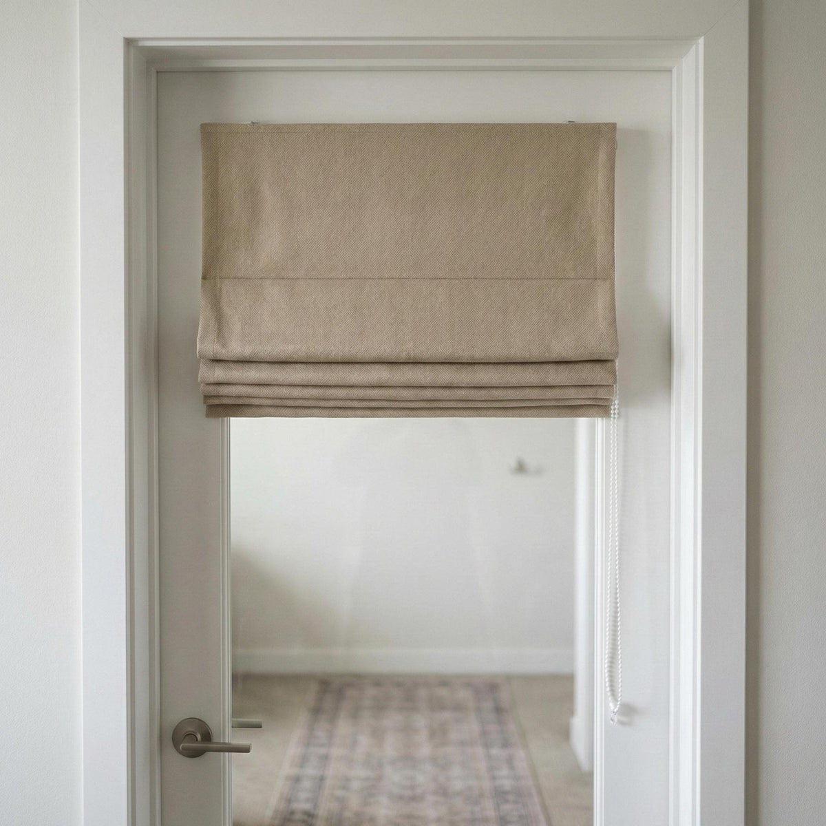 Taupe Herringbone Linen Roman Shade, Custom Corded Window Blind — image 2