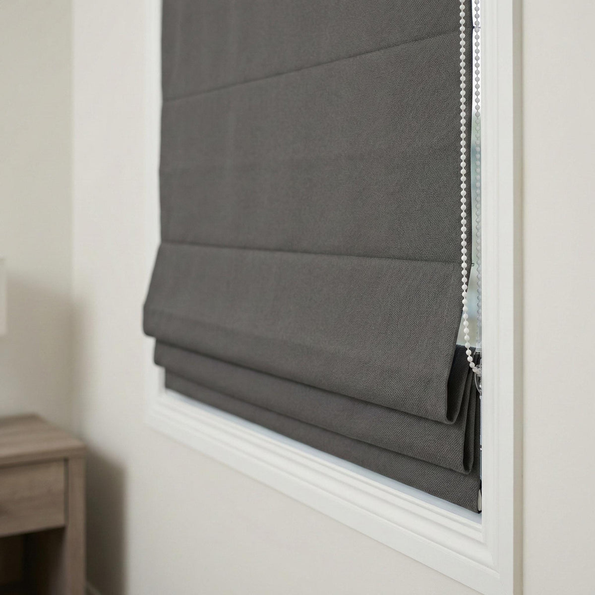Charcoal Grey Herringbone Linen Roman Shade, Custom Window Blind — image 3