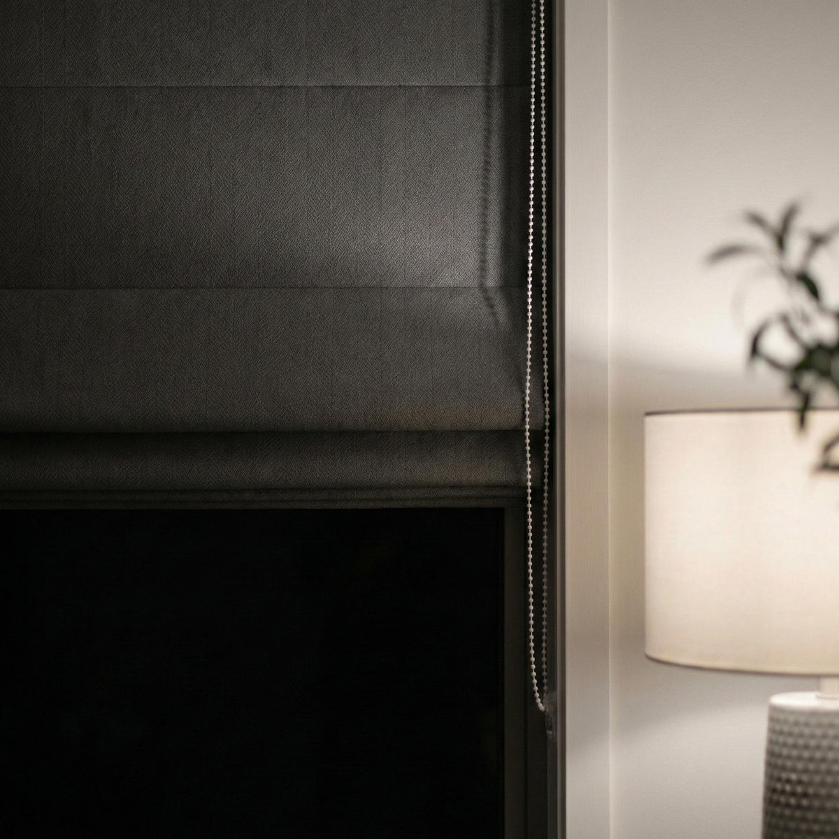Charcoal Grey Herringbone Linen Roman Shade, Custom Window Blind — image 4