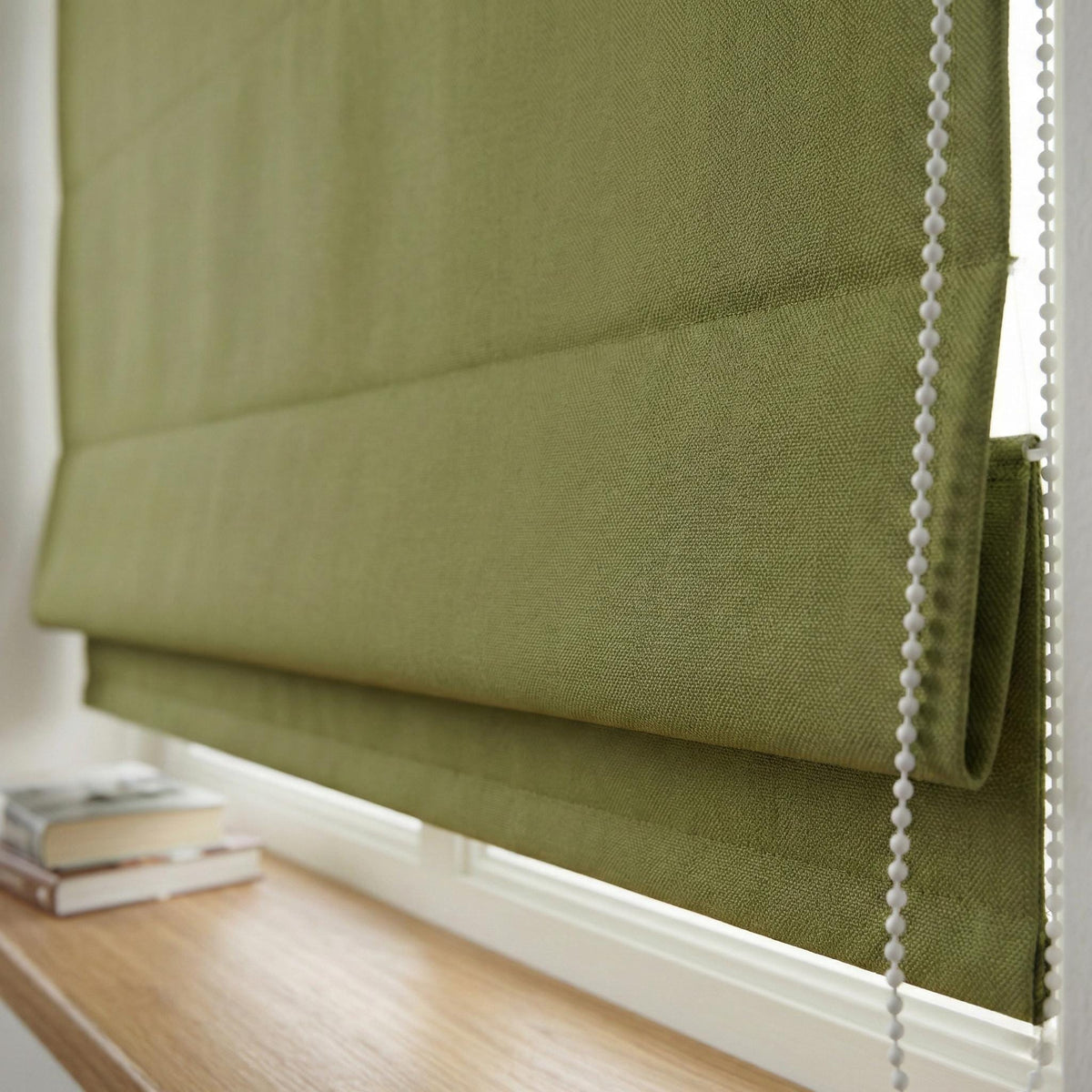 Olive Green Herringbone Linen Roman Shade, Custom Corded Blind, OEKO-TEX — image 4