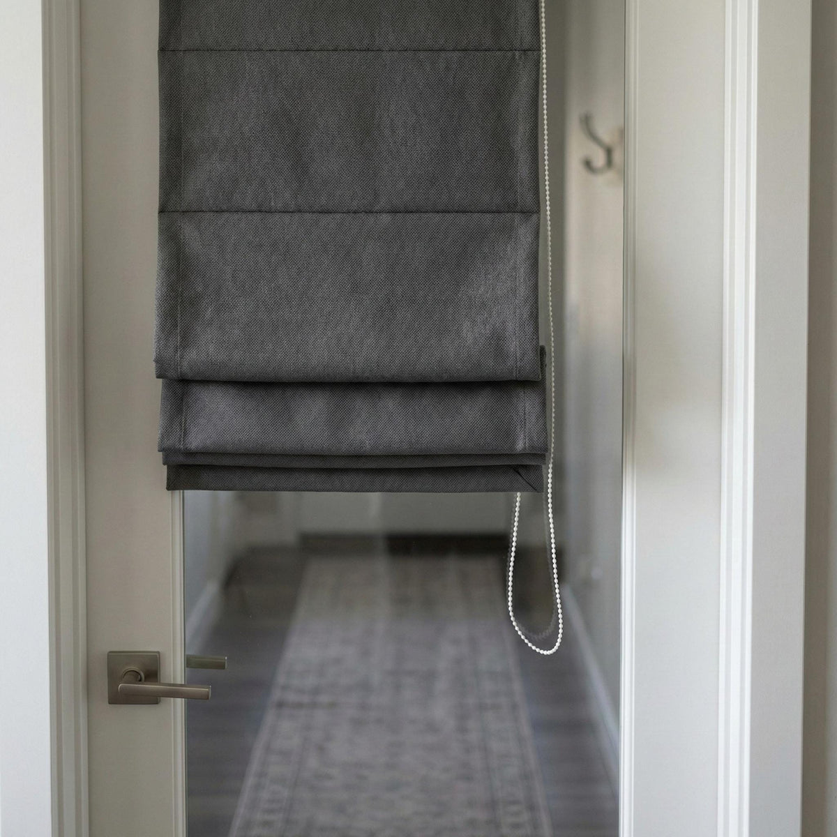 Charcoal Grey Herringbone Linen Roman Shade, Custom Window Blind — image 5