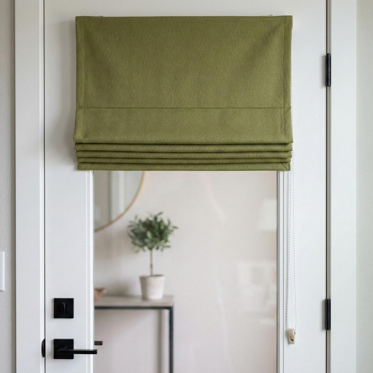 Olive Green Herringbone Linen Roman Shade, Custom Corded Blind, OEKO-TEX — image 5