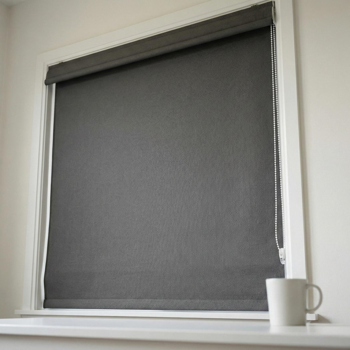 Charcoal Grey Herringbone Linen Roman Shade, Custom Window Blind — image 8