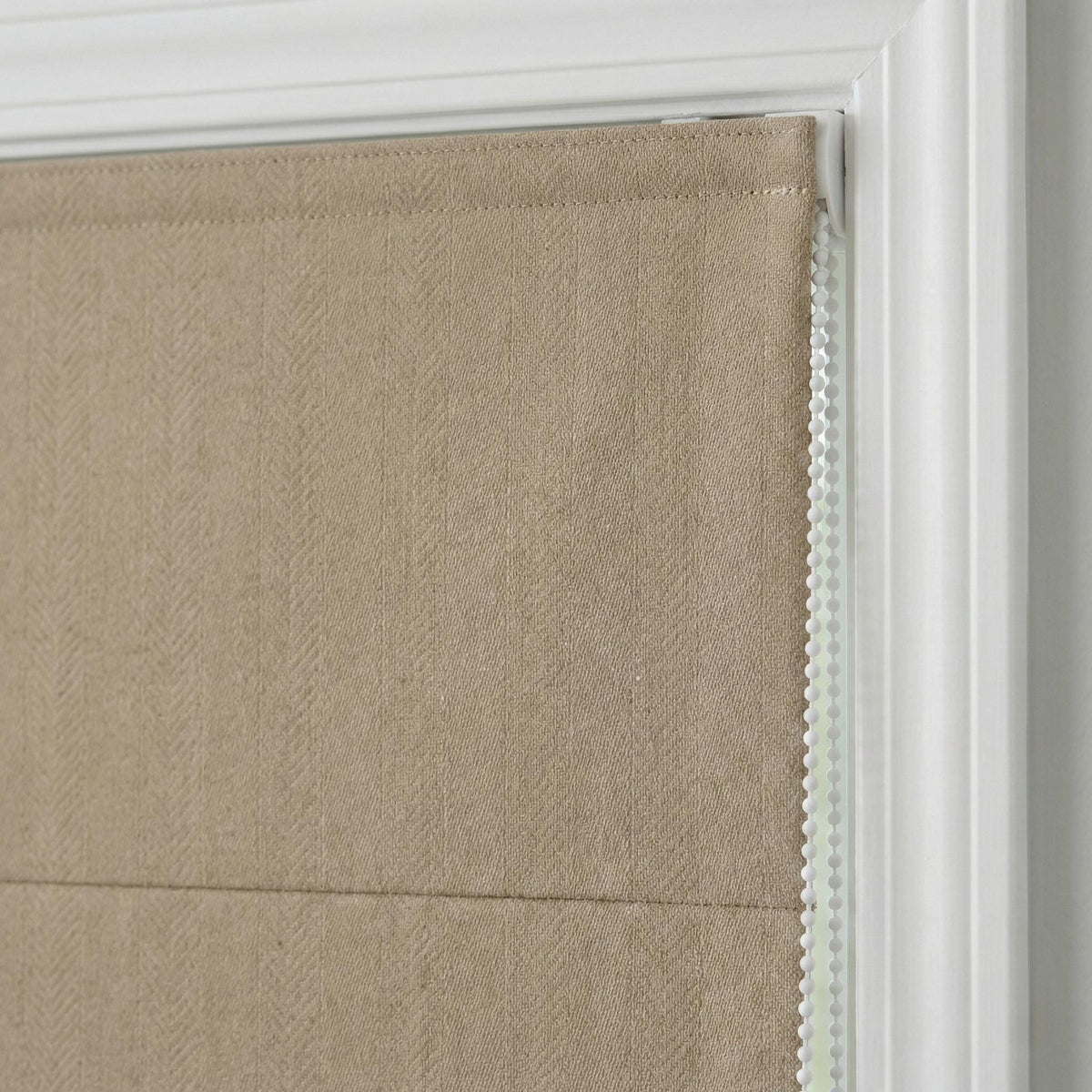 Taupe Herringbone Linen Roman Shade, Custom Corded Window Blind — image 8
