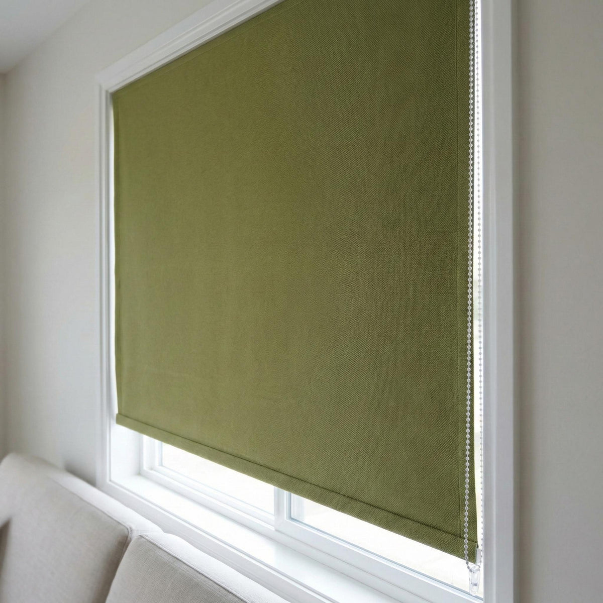Olive Green Herringbone Linen Roman Shade, Custom Corded Blind, OEKO-TEX — image 9