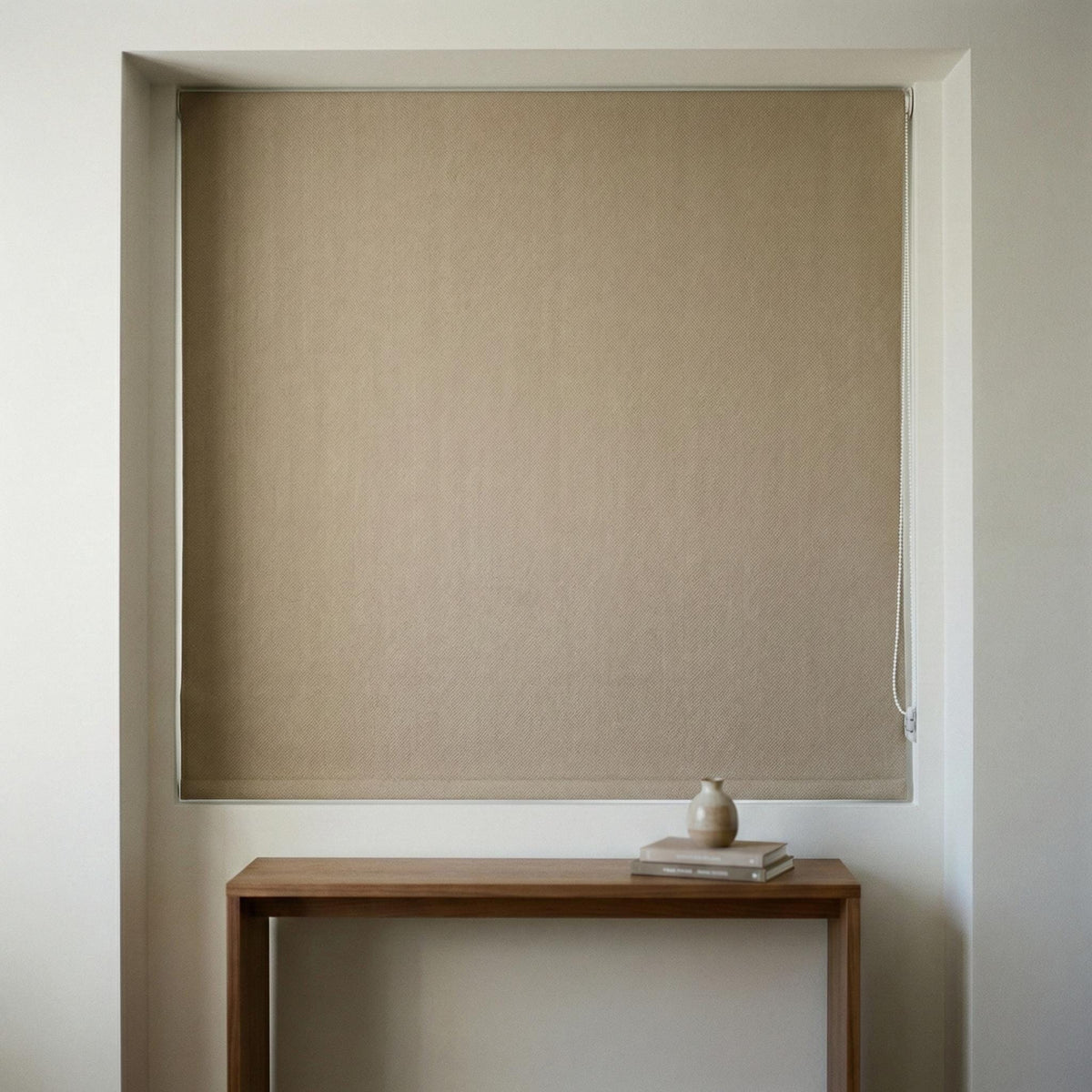 Taupe Herringbone Linen Roman Shade, Custom Corded Window Blind — image 9