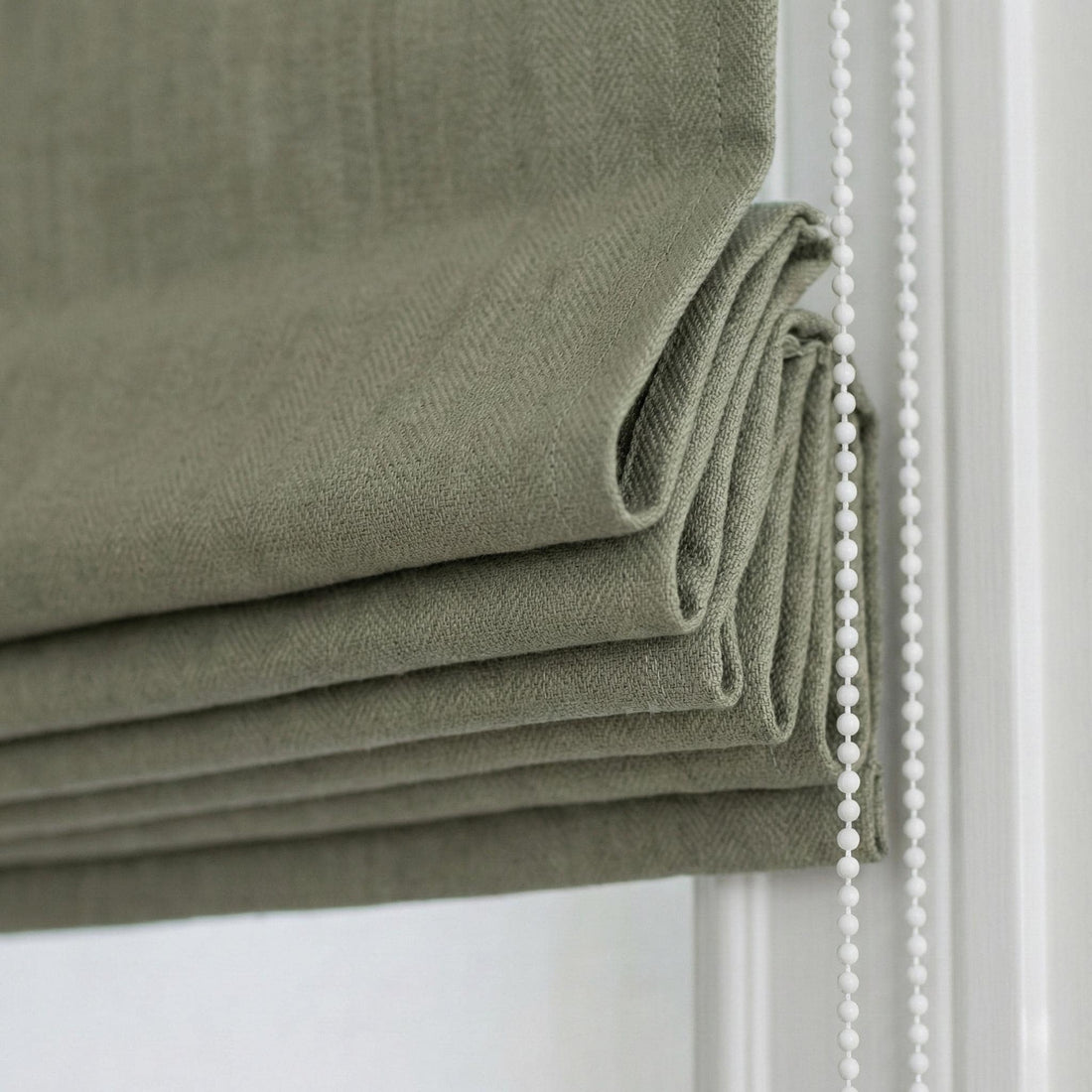 Sage Green Linen Roman Shade, Herringbone Corded Blind, OEKO-TEX — image 1