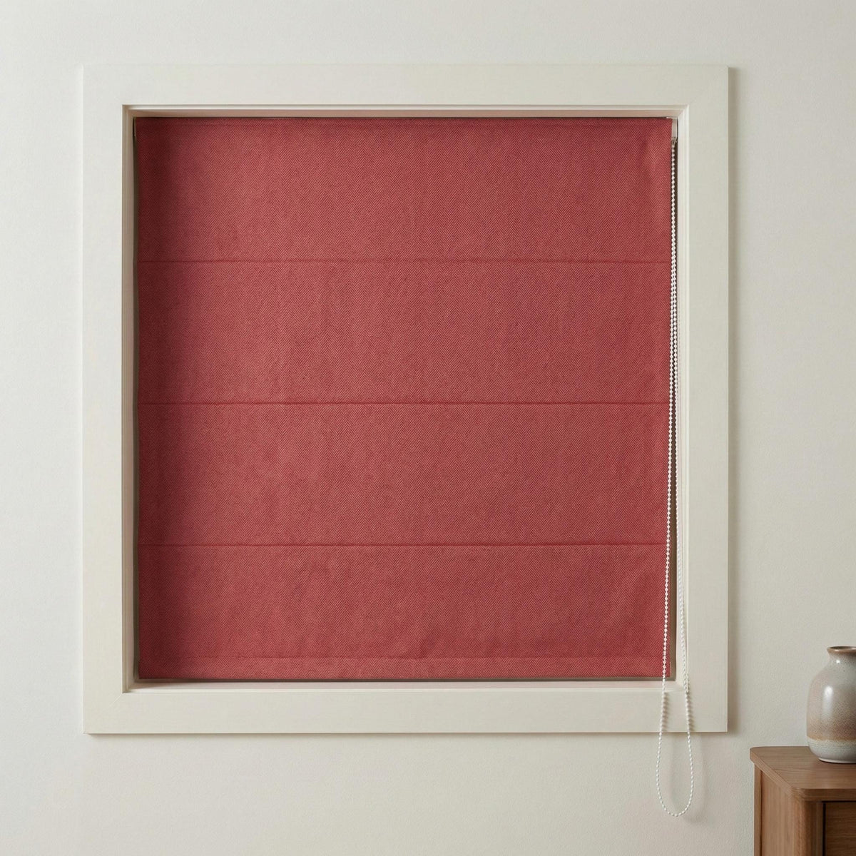 Terracotta Rose Linen Roman Shade, Herringbone Weave, Custom Corded Blind — image 3