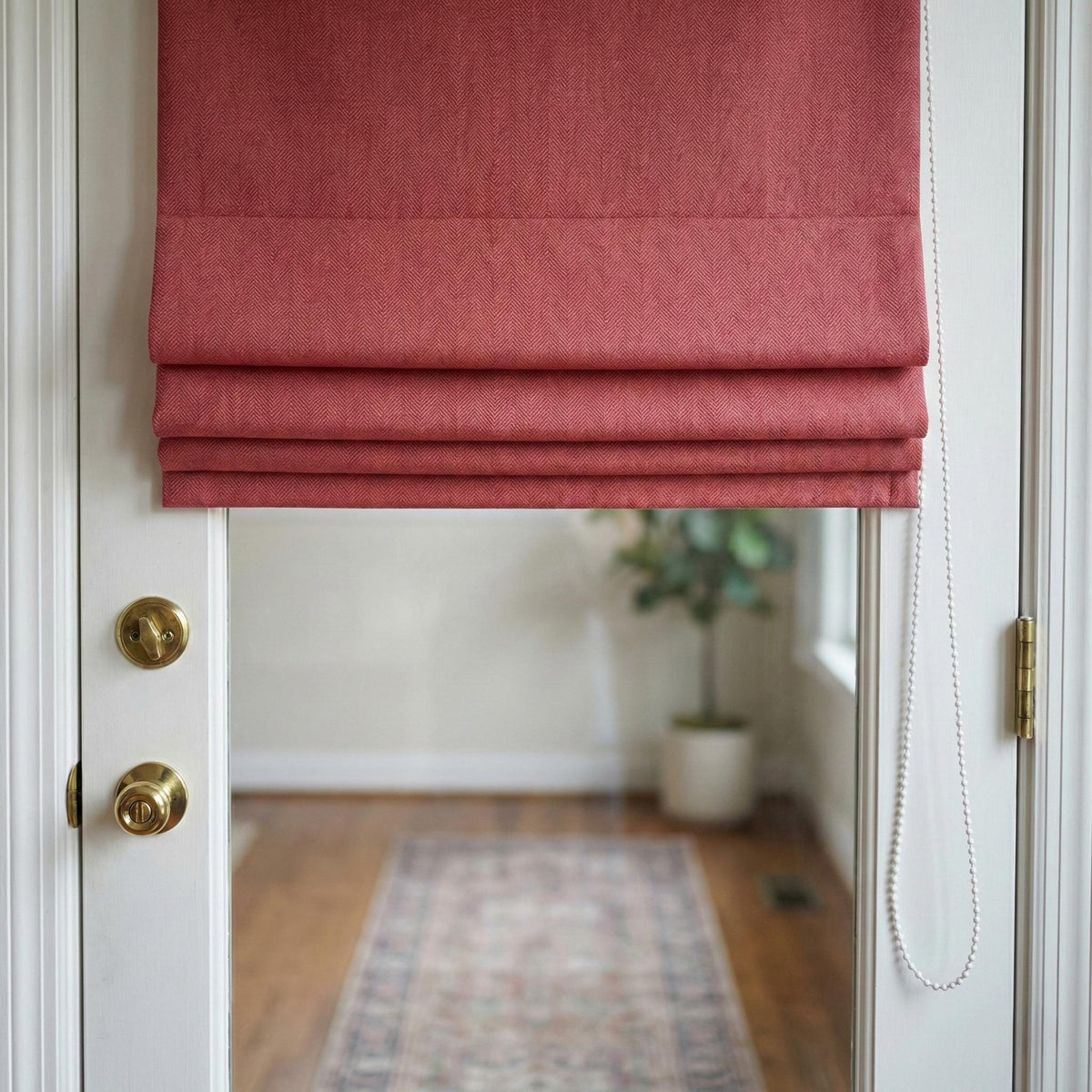 Terracotta Rose Linen Roman Shade, Herringbone Weave, Custom Corded Blind — image 4