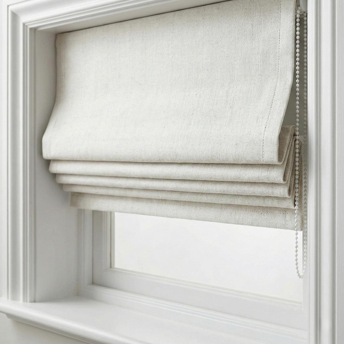 Ivory Herringbone Linen Roman Shade, Custom Corded Window Blind, OEKO-TEX — image 1