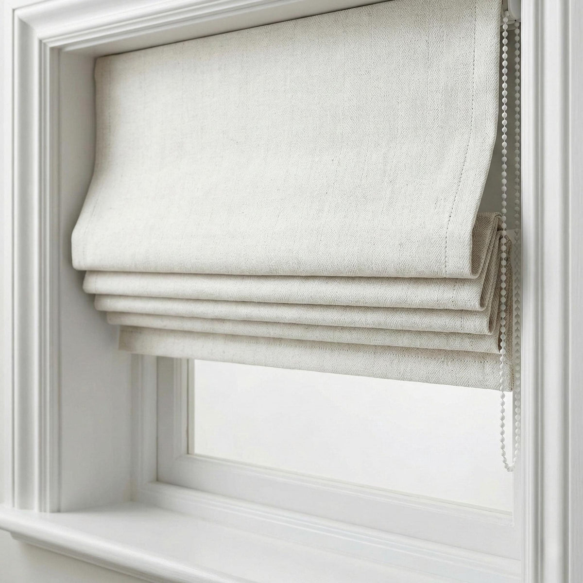 Ivory Herringbone Linen Roman Shade, Custom Corded Window Blind, OEKO-TEX — image 1