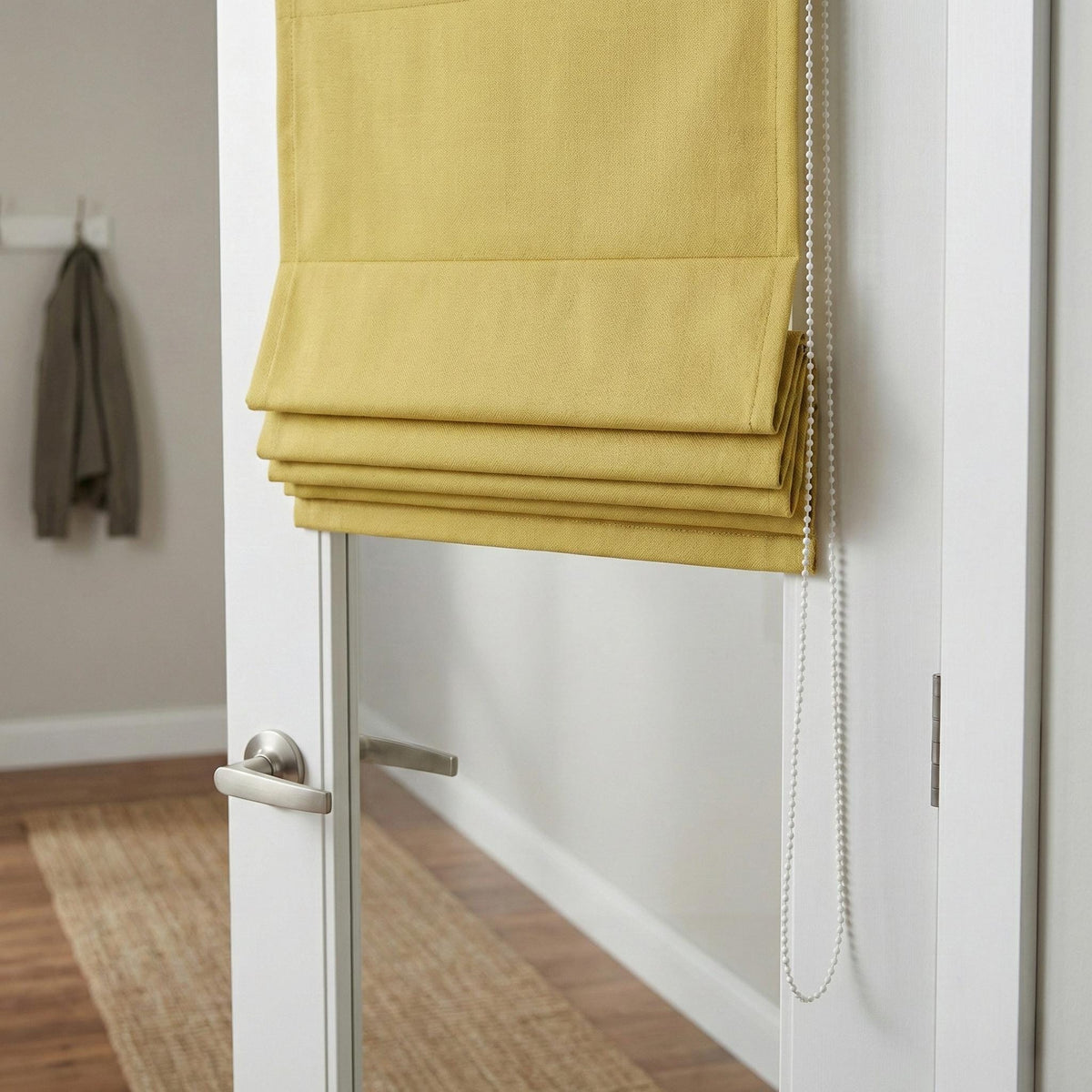 Mustard Herringbone Linen Roman Shade, Custom Corded Blind, OEKO-TEX — image 2
