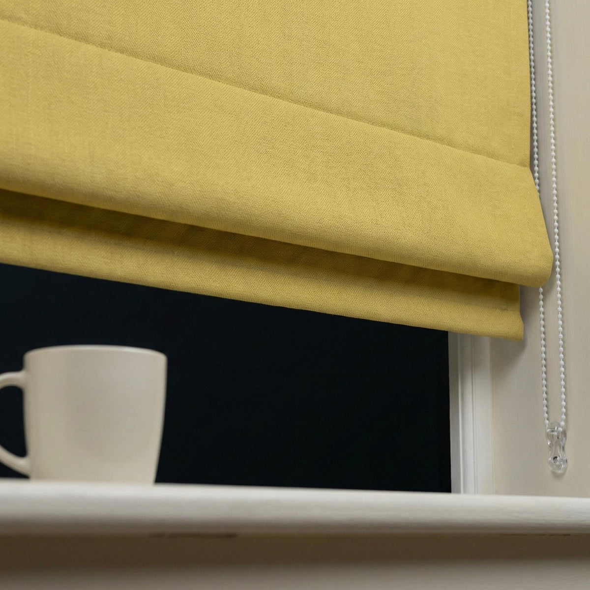 Mustard Herringbone Linen Roman Shade, Custom Corded Blind, OEKO-TEX — image 3
