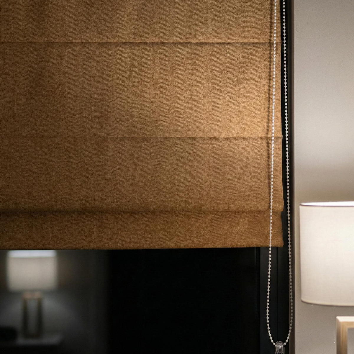 Custom Linen Roman Shade, Camel Tan Herringbone, Blackout or Light Filtering — image 4