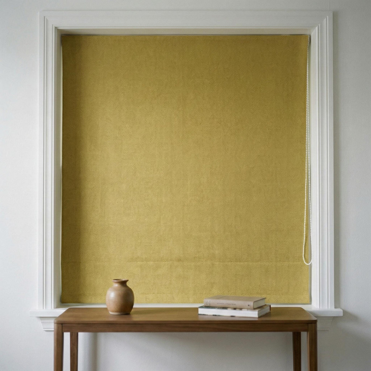 Mustard Herringbone Linen Roman Shade, Custom Corded Blind, OEKO-TEX — image 4