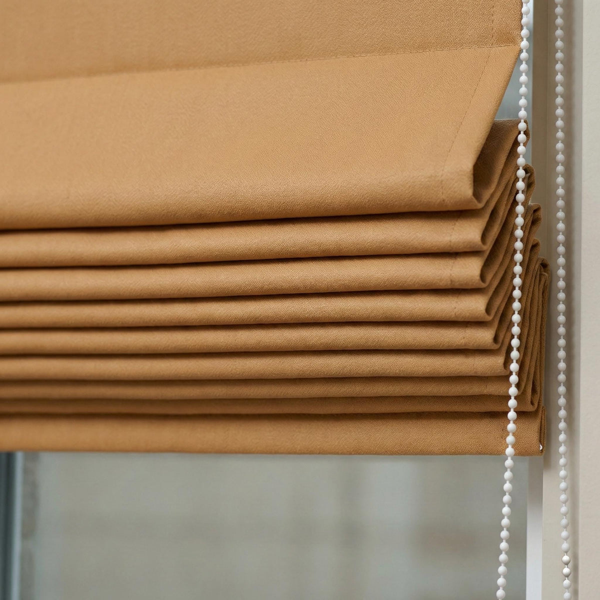 Custom Linen Roman Shade, Camel Tan Herringbone, Blackout or Light Filtering — image 5