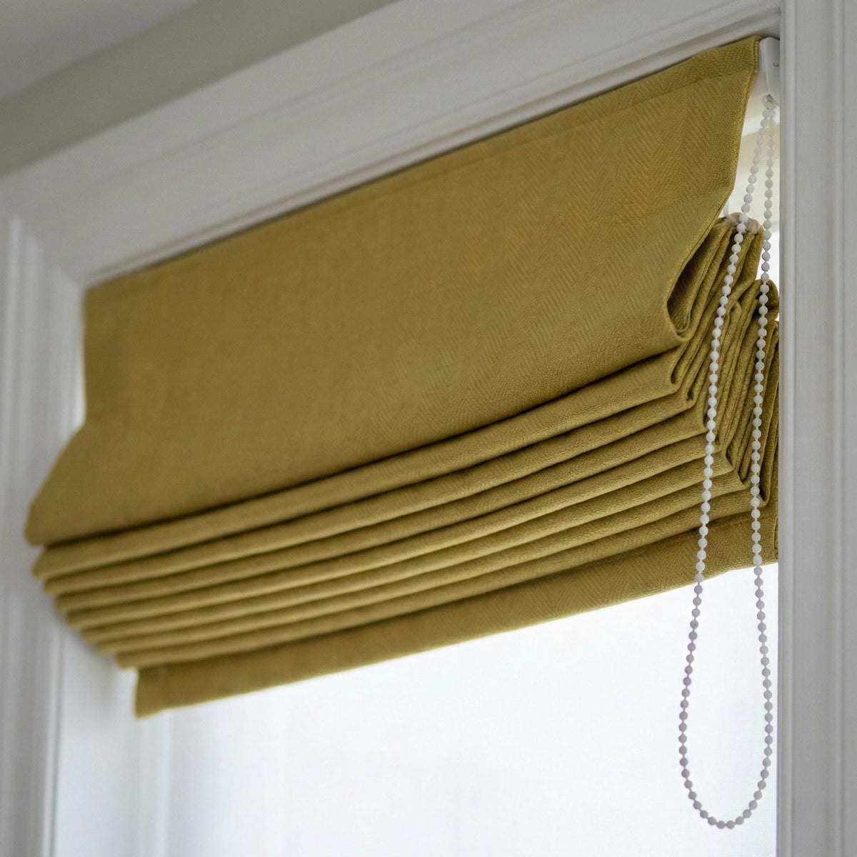 Mustard Herringbone Linen Roman Shade, Custom Corded Blind, OEKO-TEX — image 5