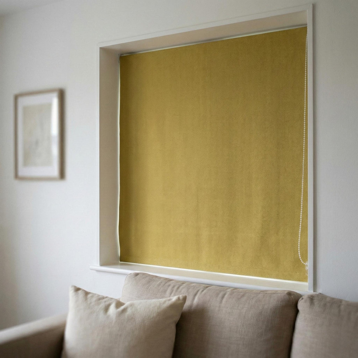 Mustard Herringbone Linen Roman Shade, Custom Corded Blind, OEKO-TEX — image 6