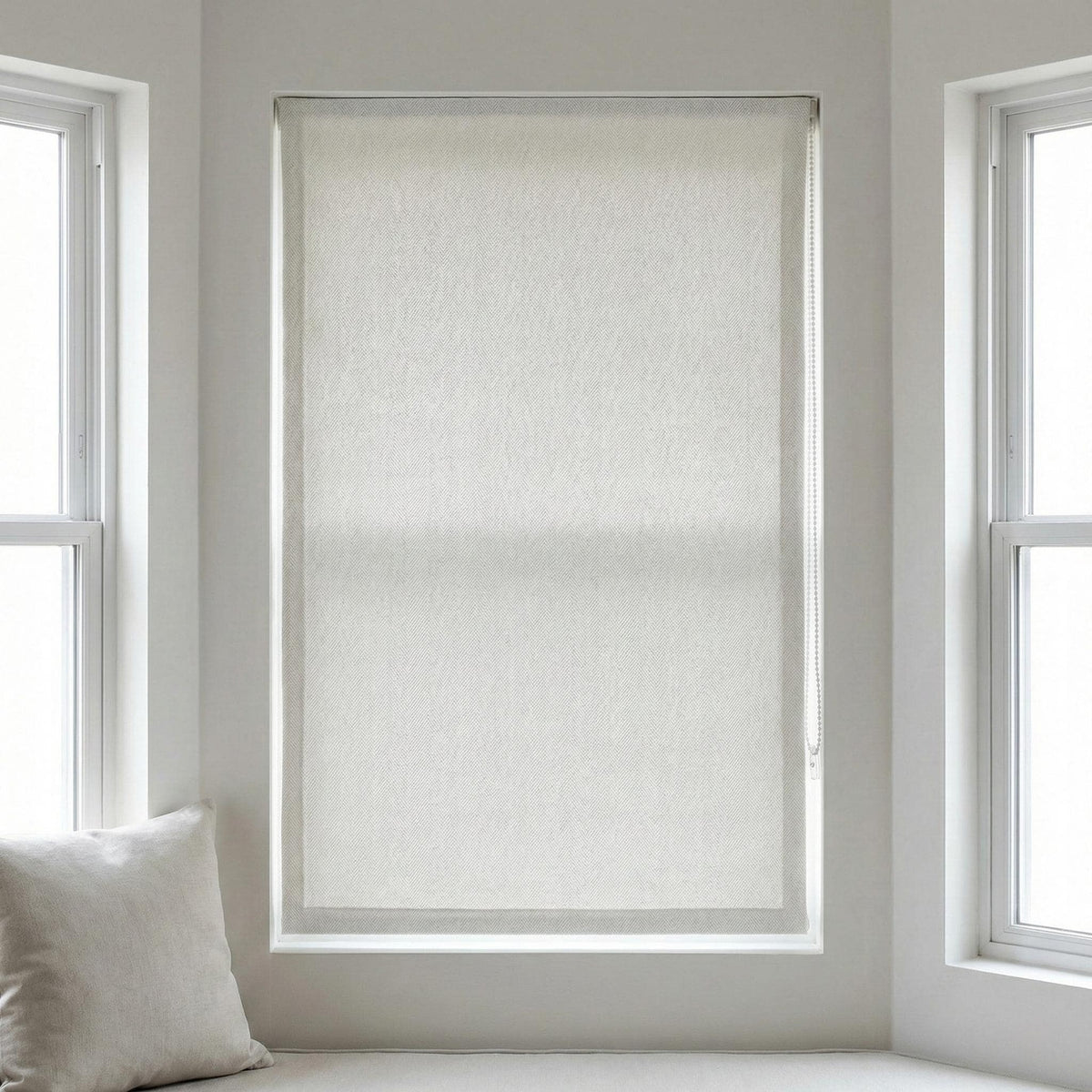 Ivory Herringbone Linen Roman Shade, Custom Corded Window Blind, OEKO-TEX — image 7