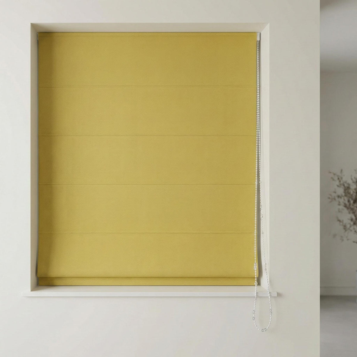 Mustard Herringbone Linen Roman Shade, Custom Corded Blind, OEKO-TEX — image 8