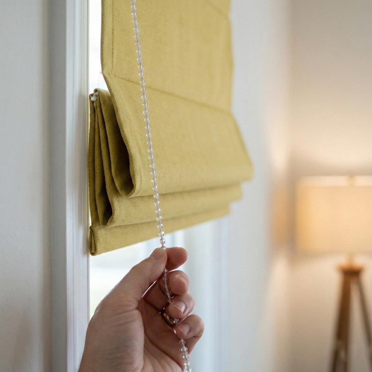 Mustard Herringbone Linen Roman Shade, Custom Corded Blind, OEKO-TEX — image 10