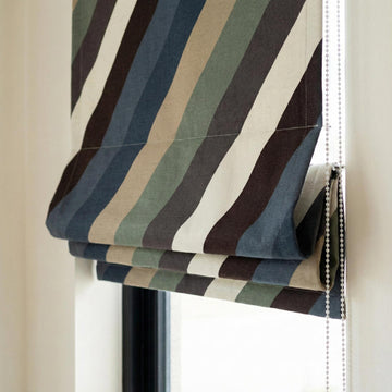 Diagonal Stripe Linen Roman Shade, Custom Corded Blind, Inside/Outside Mount — image 1