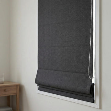 Charcoal Gray Linen Herringbone Roman Shade, Custom Corded Blind, OEKO-TEX — image 1