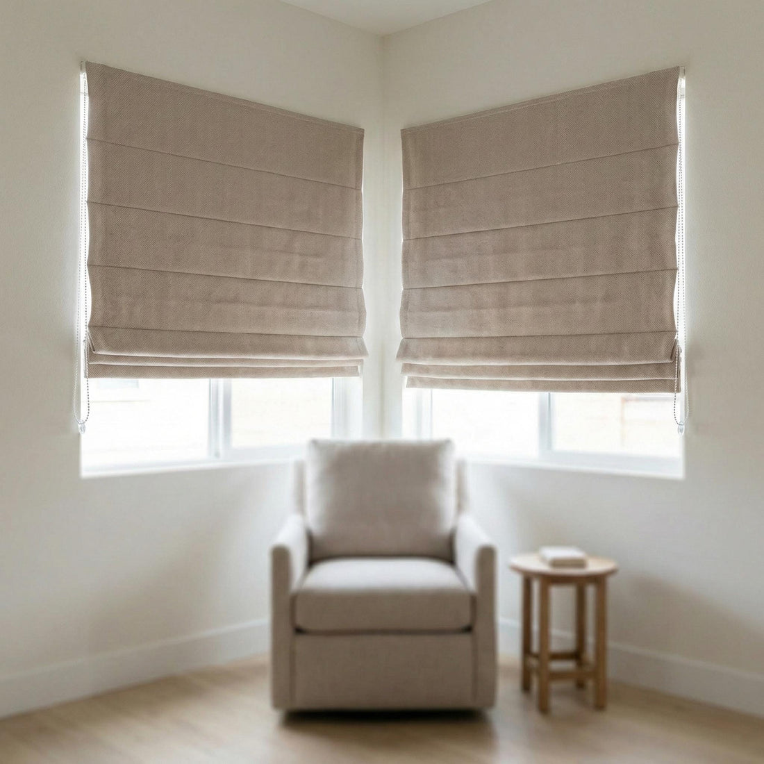 Custom Oatmeal Linen Roman Shade, Herringbone Corded Blind, OEKO-TEX — image 1