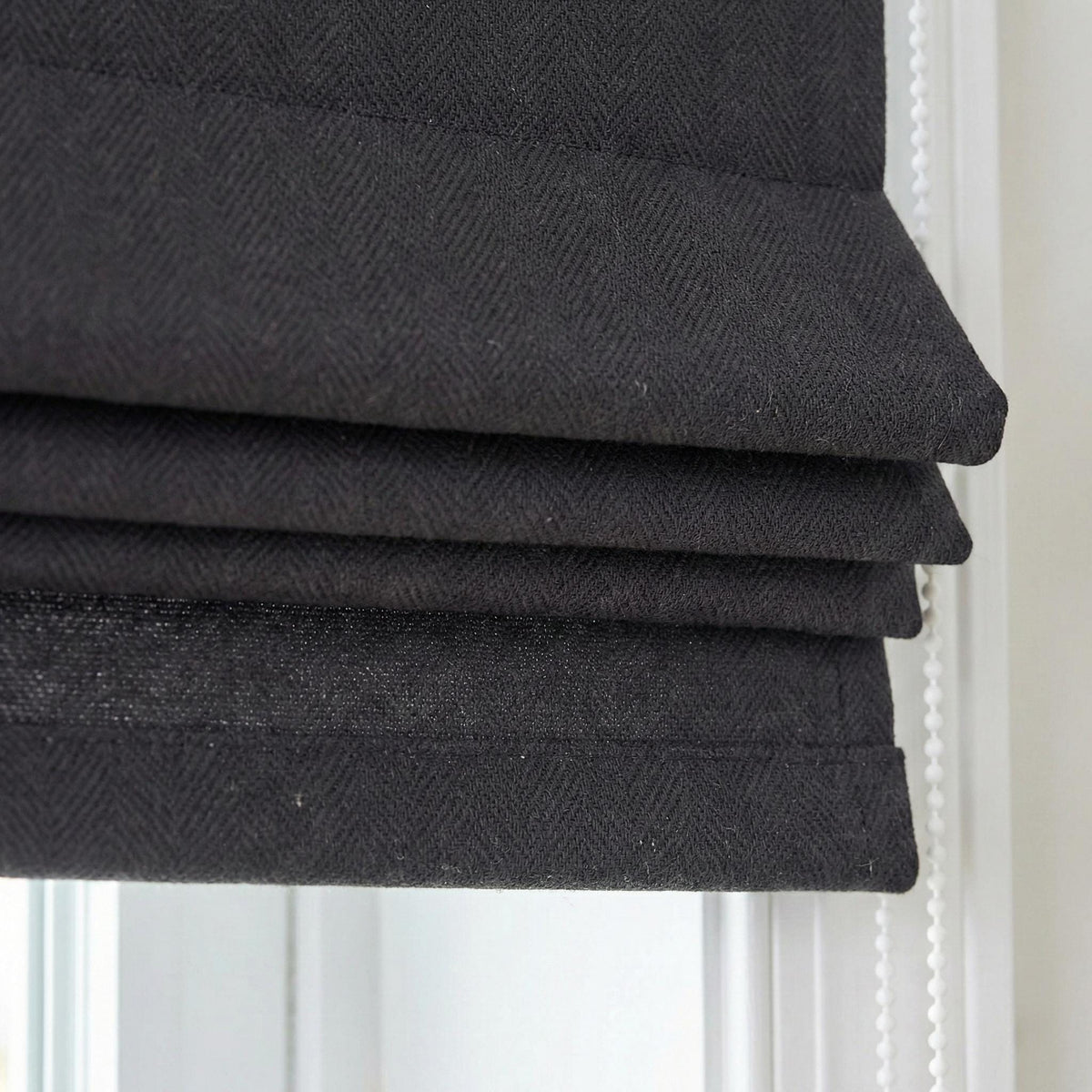 Charcoal Gray Linen Herringbone Roman Shade, Custom Corded Blind, OEKO-TEX — image 2
