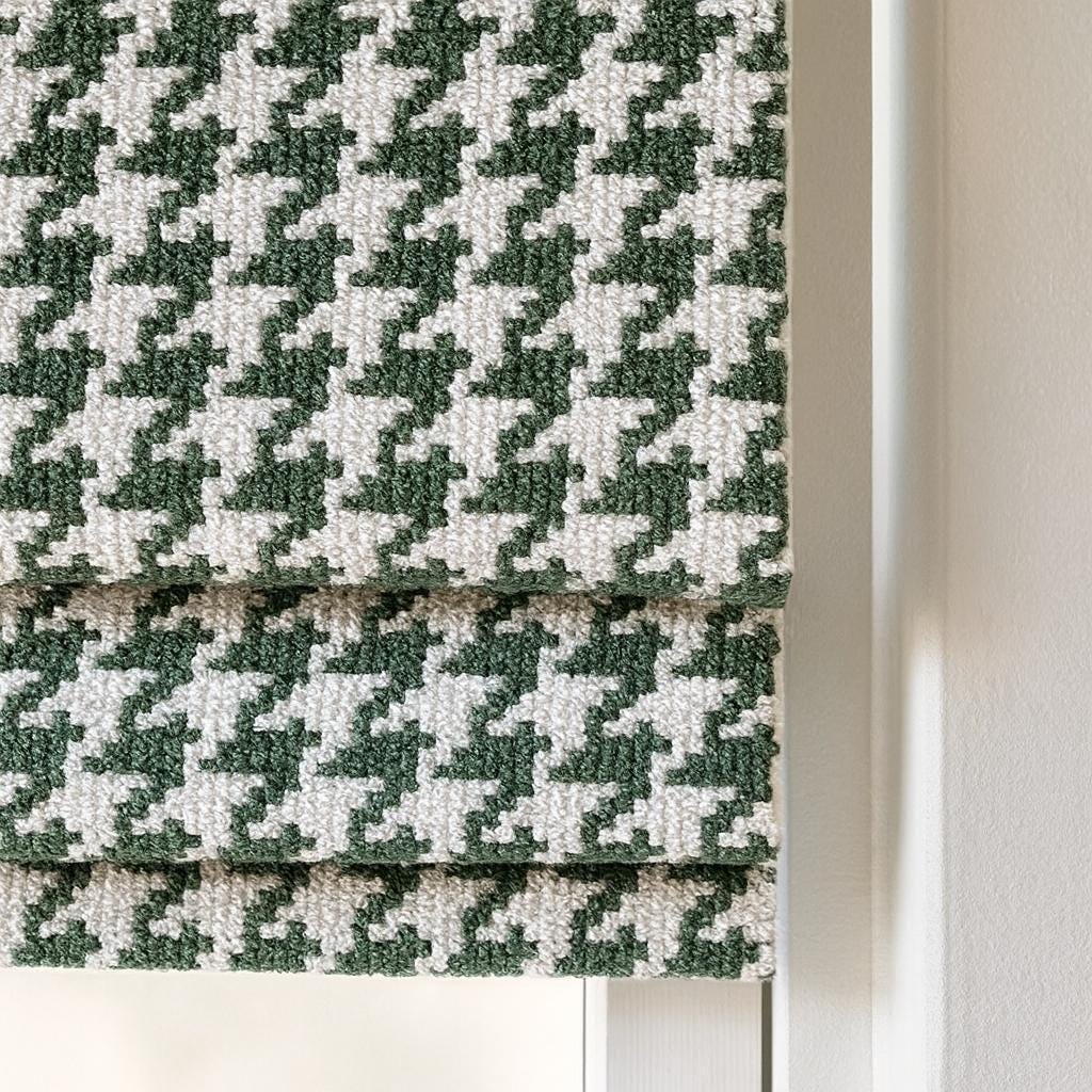 Houndstooth Roman Shade: Forest Green Organic Cotton, Blackout Liner — image 3
