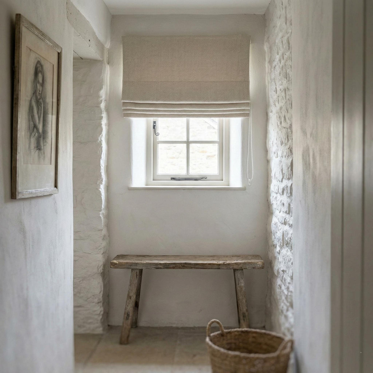 Ivory Herringbone Linen Roman Shade, Oeko-Tex Custom Blind, Light Filter/Blackout — image 4